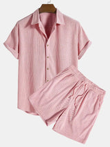 Herren Kurzarmhemd und Shorts Set in Blassrosa