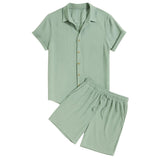 Herren Kurzarmhemd und Shorts Set in Salbeigrün