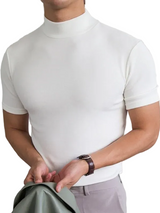 Herren Kurzarmshirt mit hohem Kragen in Weiß