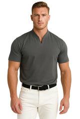 Herren-Kurzarmshirt mit Split-Kragen und Rippbündchen in Grau