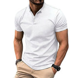 Herren-Kurzarmshirt mit Stehkragen und Knopfleiste in Weiß