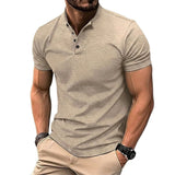 Herren-Kurzarmshirt mit Stehkragen und Knopfleiste in Khaki