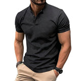 Herren-Kurzarmshirt mit Stehkragen und Knopfleiste in Schwarz