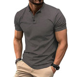 Herren-Kurzarmshirt mit Stehkragen und Knopfleiste in Grau