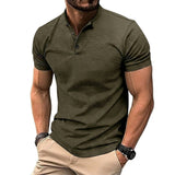 Herren-Kurzarmshirt mit Stehkragen und Knopfleiste in Armeegrün