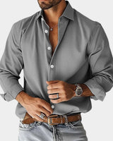 Sebastian | Herren Langarm-Freizeithemd Slim-Fit Knopfleiste in Grau