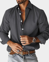 Sebastian | Herren Langarm-Freizeithemd Slim-Fit Knopfleiste in Dunkelgrau