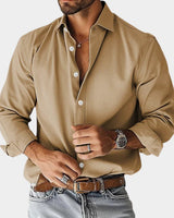 Sebastian | Herren Langarm-Freizeithemd Slim-Fit Knopfleiste in Khaki