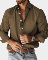 Sebastian | Herren Langarm-Freizeithemd Slim-Fit Knopfleiste in Braun