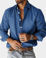 Sebastian | Herren Langarm-Freizeithemd Slim-Fit Knopfleiste in Blau