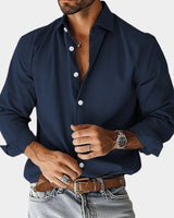 Sebastian | Herren Langarm-Freizeithemd Slim-Fit Knopfleiste in Marineblau