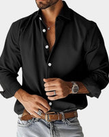 Sebastian | Herren Langarm-Freizeithemd Slim-Fit Knopfleiste in Schwarz