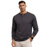Herren-Langarm-Henley-Shirt mit Knopfleiste und Rippbündchen in Dunkelgrau