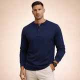 Herren-Langarm-Henley-Shirt mit Knopfleiste und Rippbündchen in Marineblau