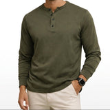 Herren-Langarm-Henley-Shirt mit Knopfleiste und Rippbündchen in Armeegrün