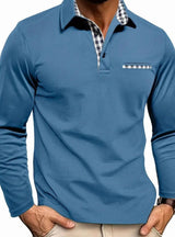 Fabian | Herren Langarm Polo-Shirt Klassischer Karo-Kragen Slim-Fit in Hellblau