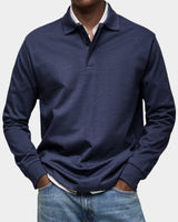 Stefan | Herren Langarm-Poloshirt klassischer Schnitt atmungsaktiv in Marineblau