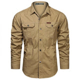 Herren-Langarmhemd mit Knopfleiste und Brusttaschen in Khaki