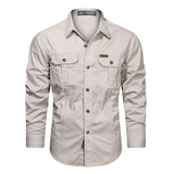 Herren-Langarmhemd mit Knopfleiste und Brusttaschen in Beige