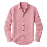Herren-Langarmhemd mit Knopfleiste und Umlegekragen in Rosa