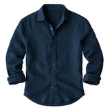 Herren-Langarmhemd mit Knopfleiste und Umlegekragen in Marineblau