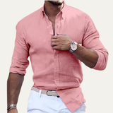 Herren Langarmhemd mit Kragen und durchgehender Knopfleiste in Rosa