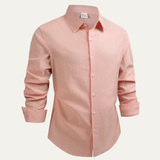 Herren Langarmhemd mit Kragen und Knopfleiste in Rosa