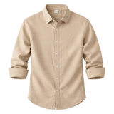 Herren Langarmhemd mit Kragen und Knopfleiste in Khaki