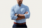 Herren Langarmhemd mit Streifenmuster und Knopfleiste in Blau
