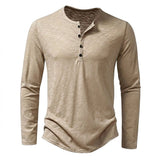 Herren-Langarmshirt mit Henley-Ausschnitt und Knopfleiste in Beige