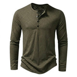 Herren-Langarmshirt mit Henley-Ausschnitt und Knopfleiste in Olivgrün