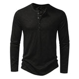 Herren-Langarmshirt mit Henley-Ausschnitt und Knopfleiste in Schwarz