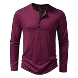 Herren-Langarmshirt mit Henley-Ausschnitt und Knopfleiste in Weinrot
