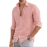 Herren-Leinenhemd mit Knopfleiste und Umlegekragen in Rosa