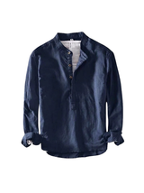 Herren-Leinenhemd mit Stehkragen in Marineblau