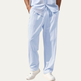 Herren-Leinenhose mit geradem Bein und Kordelzug in Hellblau