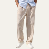 Herren-Leinenhose mit geradem Bein und Kordelzug in Beige