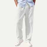 Herren-Leinenhose mit geradem Bein und Kordelzug in Weiß