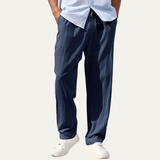 Herren-Leinenhose mit geradem Bein und Kordelzug in Marineblau