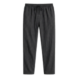 Herren-Leinenhose mit geradem Bein und Kordelzug in Schwarz