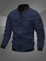 Tobias | Herren Mens Bomber Jacket Lässige Polyester Blouson-Jacke Reißverschluss in Marineblau