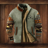 Maximilian | Herren Mens Cardigan Fleece Reißverschluss Western Azteken Strickjacke in Grau mit Aufdruck