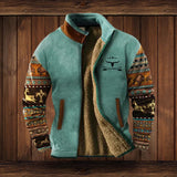 Maximilian | Herren Mens Cardigan Fleece Reißverschluss Western Azteken Strickjacke in Blau mit Aufdruck