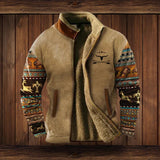 Maximilian | Herren Mens Cardigan Fleece Reißverschluss Western Azteken Strickjacke in Braun mit Aufdruck