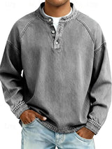 Florian | Herren Mens Knit Sweater Retro Henley Langarm Pullover Used-Look in Grau