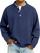 Florian | Herren Mens Knit Sweater Retro Henley Langarm Pullover Used-Look in Königsblau