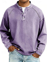 Florian | Herren Mens Knit Sweater Retro Henley Langarm Pullover Used-Look in Lila
