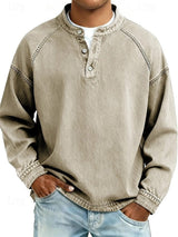 Florian | Herren Mens Knit Sweater Retro Henley Langarm Pullover Used-Look in Khaki