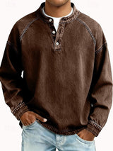 Florian | Herren Mens Knit Sweater Retro Henley Langarm Pullover Used-Look in Braun