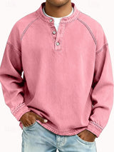 Florian | Herren Mens Knit Sweater Retro Henley Langarm Pullover Used-Look in Pink